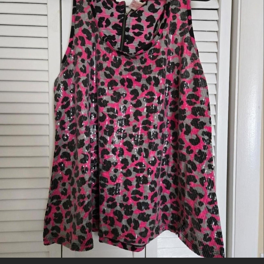 No Boundaries Pink and Black Leopard Sequin Tank Top